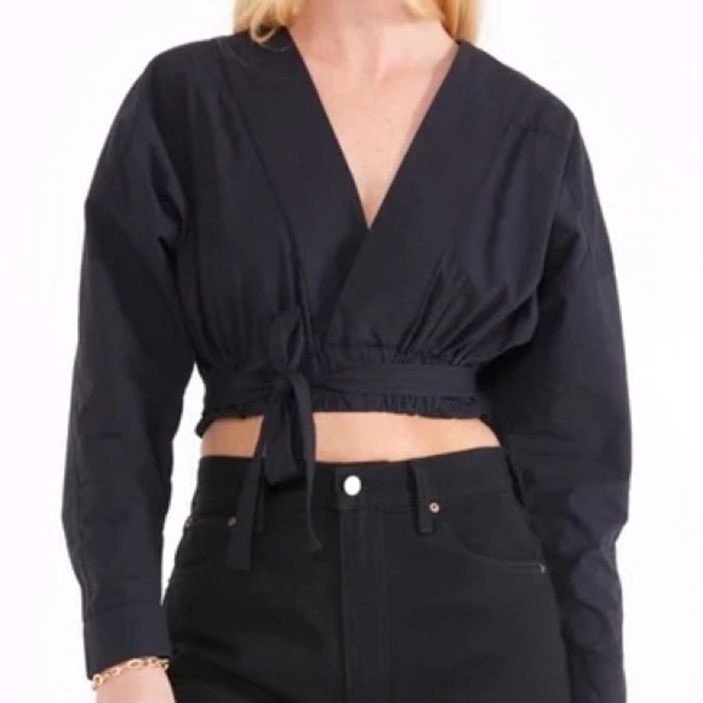 Etica NWT Black April Surplice Long Sleeve Crop Top